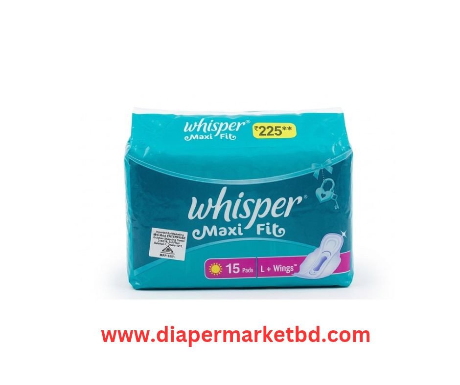 Whisper Maxi Fit Sanitary Pads with Wings L+ 15 Pcs