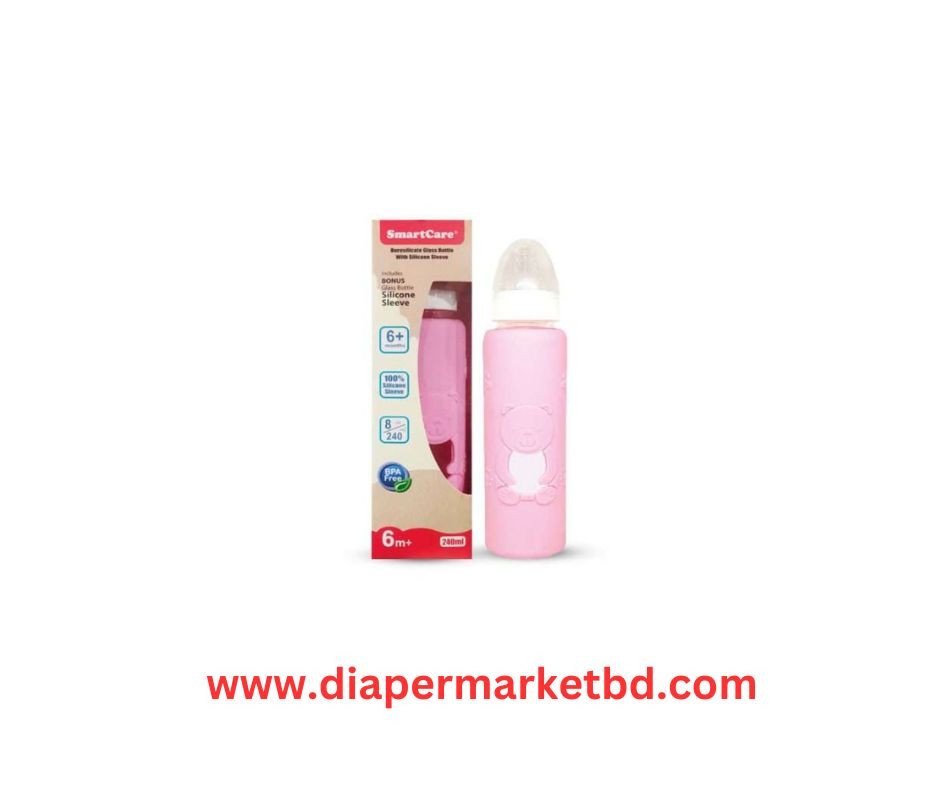 SmartCare Borosilicate Baby glass bottle with silicone sleeve 240 ml 1 Pcs